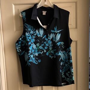 Chico's Black and Blue Floral Sleeveless Blouse